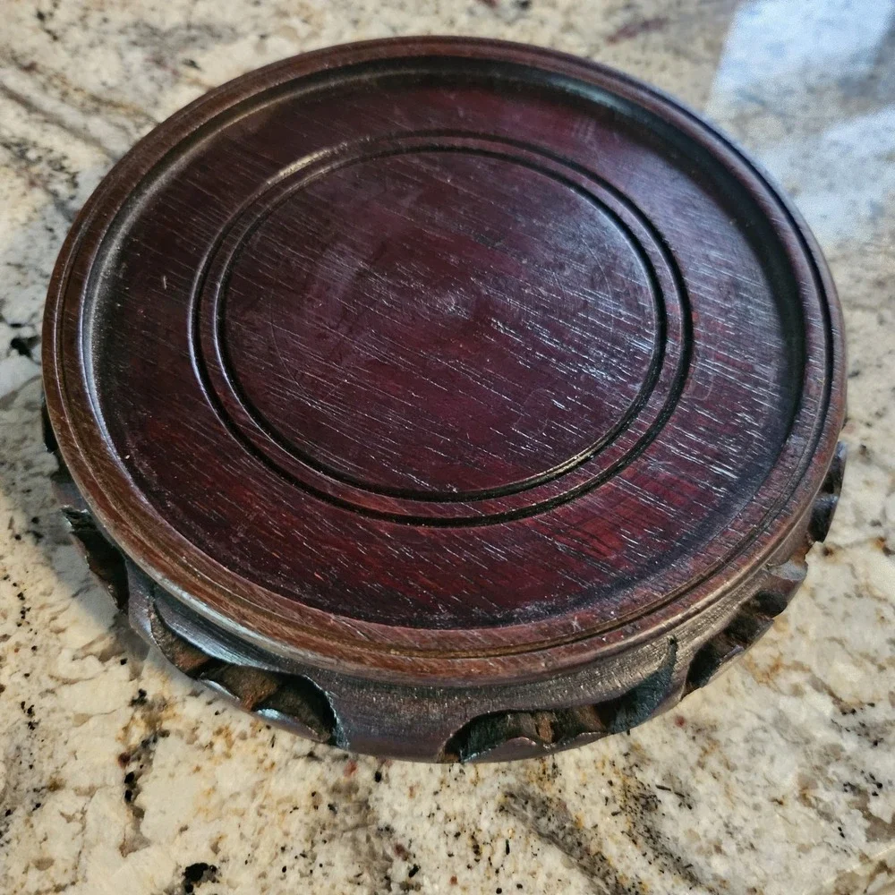 Asian Pedestal Display Stand Dark Wood Chinoiserie